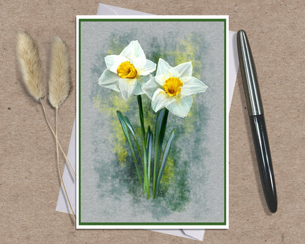 White Daffodil Single Greeting Card