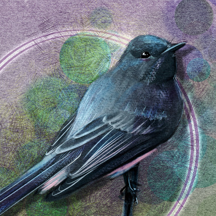 Illustration of a bird with a stylized, abstract background