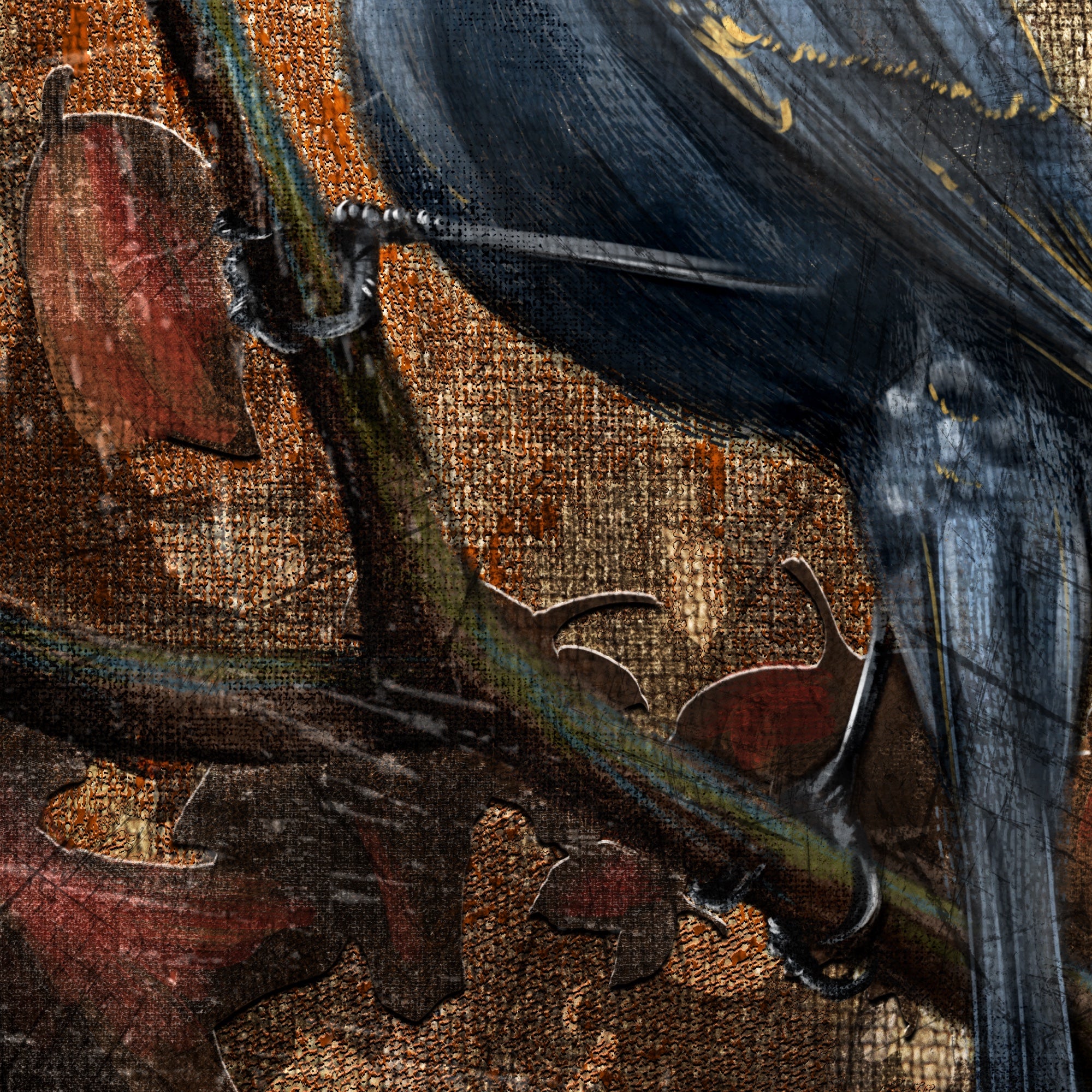 Close-up of a bird's underside and tail feathers with a textured background