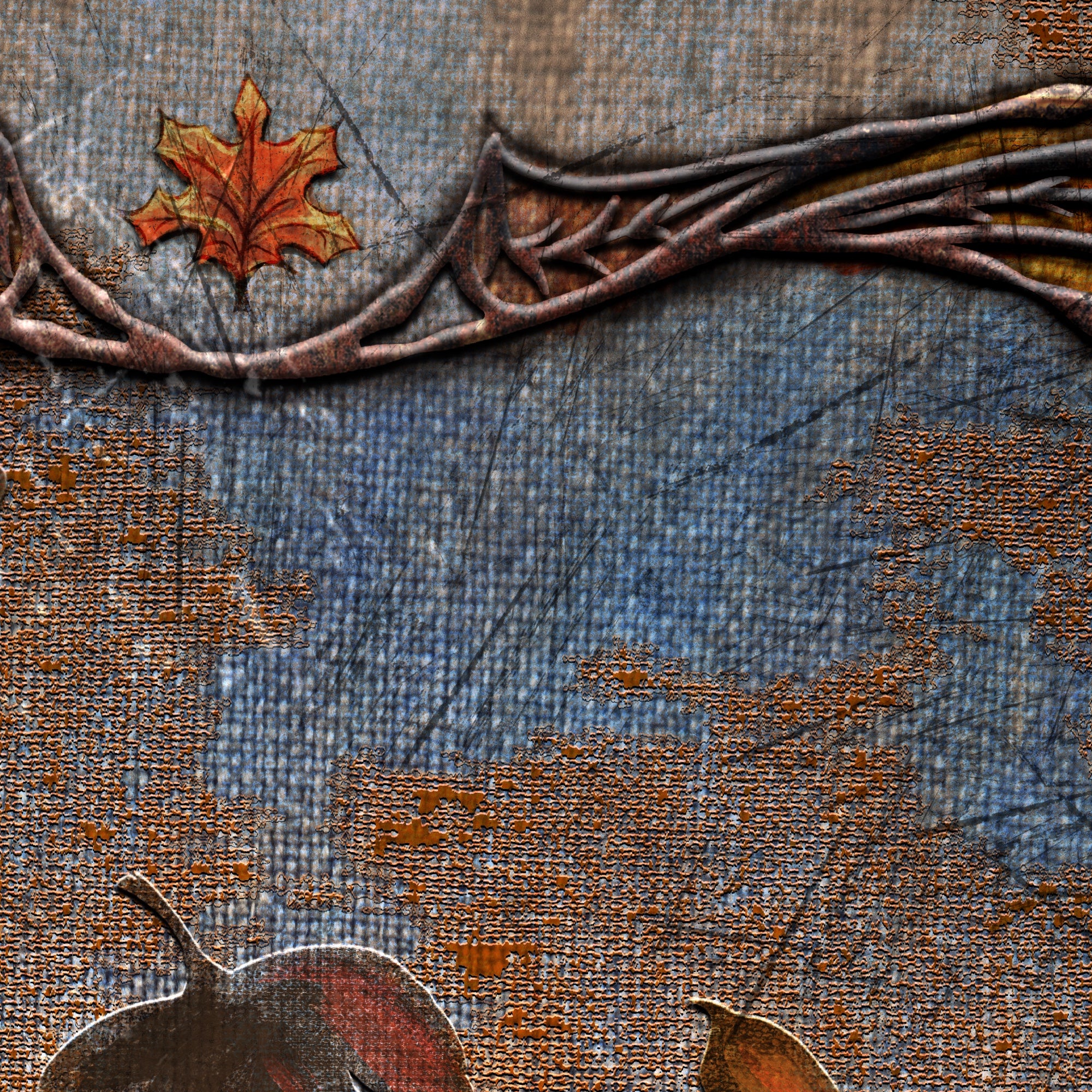 Textured background with autumn leaves and branches