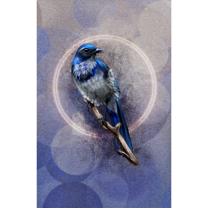 Blue bird figurine on a textured purple background