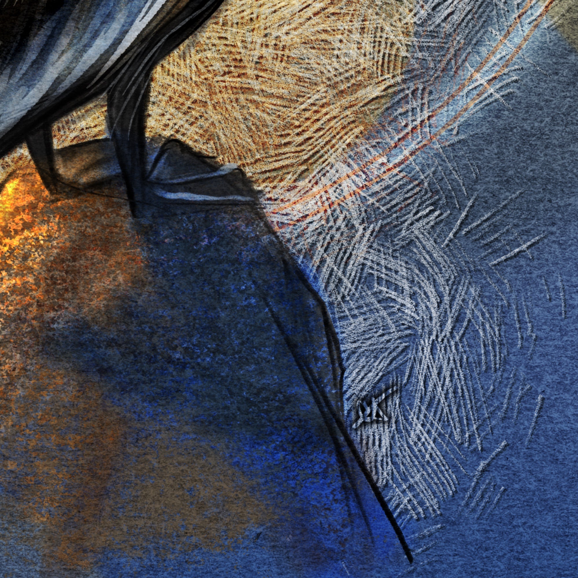 Close-up of a textured surface with blue, brown, and gray colors