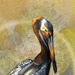 Artistic depiction of a pelican with a textured background
