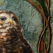 Close-up of a bird with a textured green background