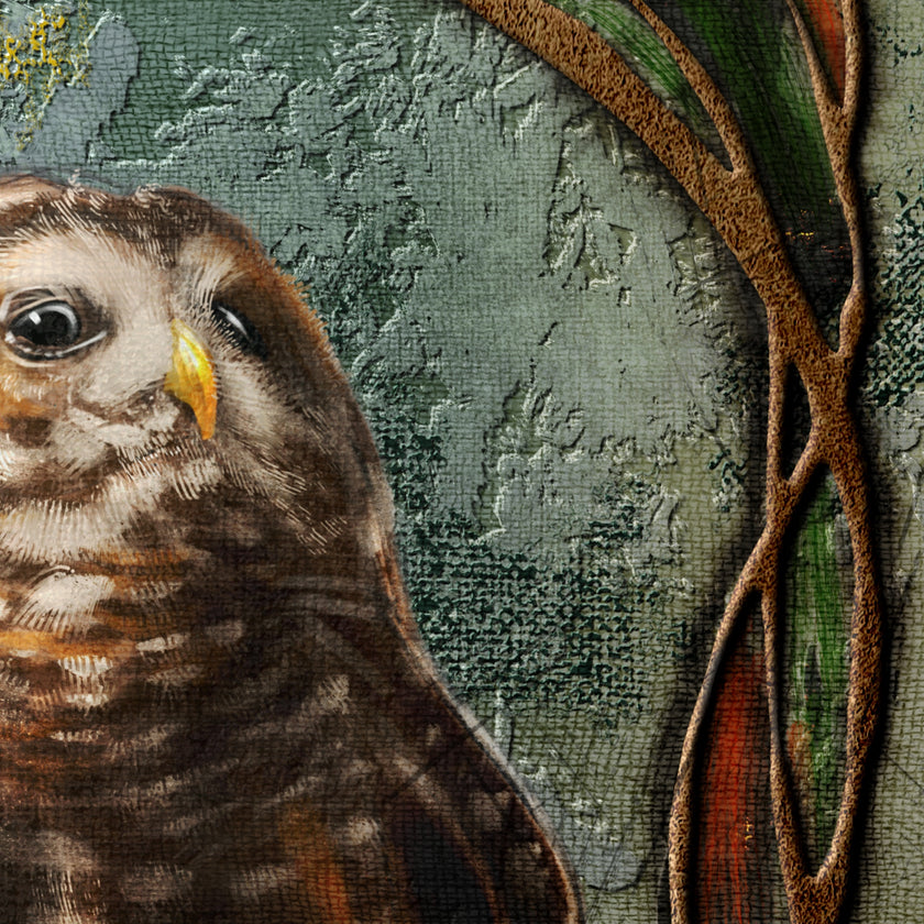 Close-up of a bird with a textured green background