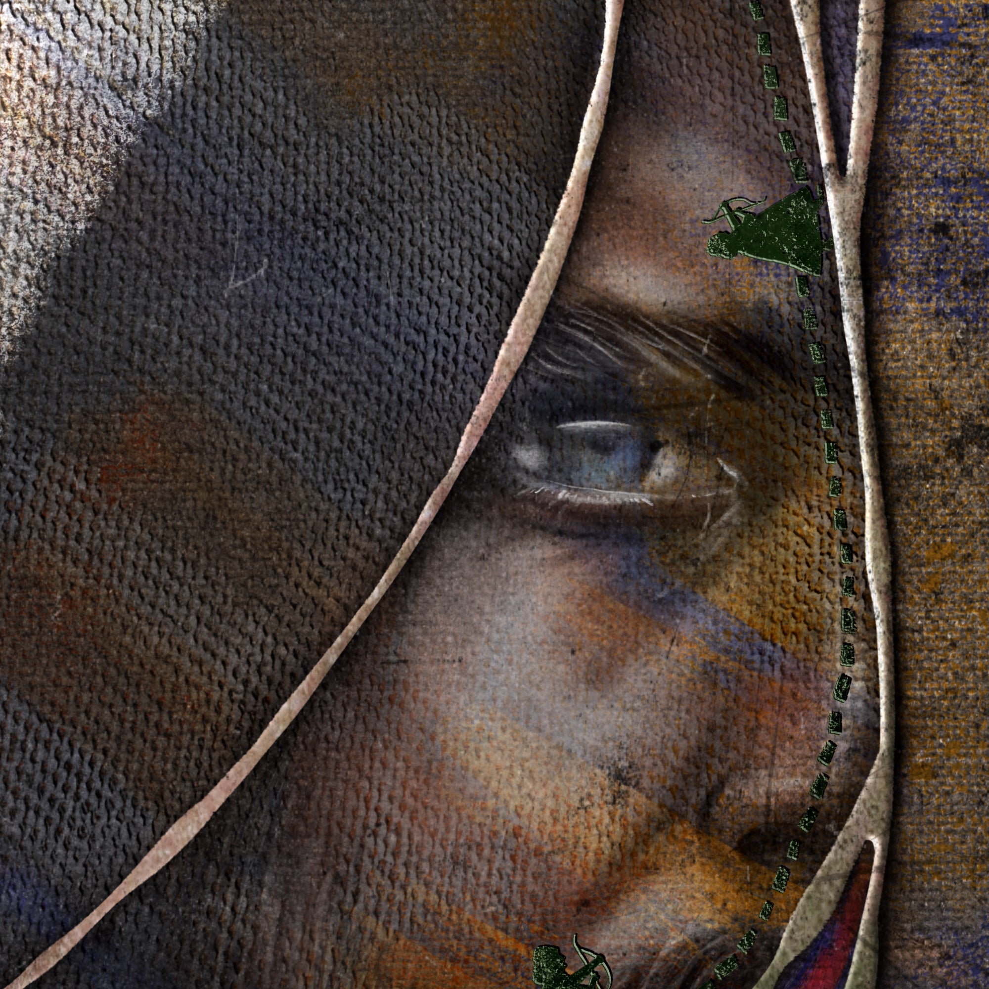 Close-up of a texture with a partially visible face and coat.
