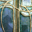 Abstract art piece with interwoven branches on a textured surface