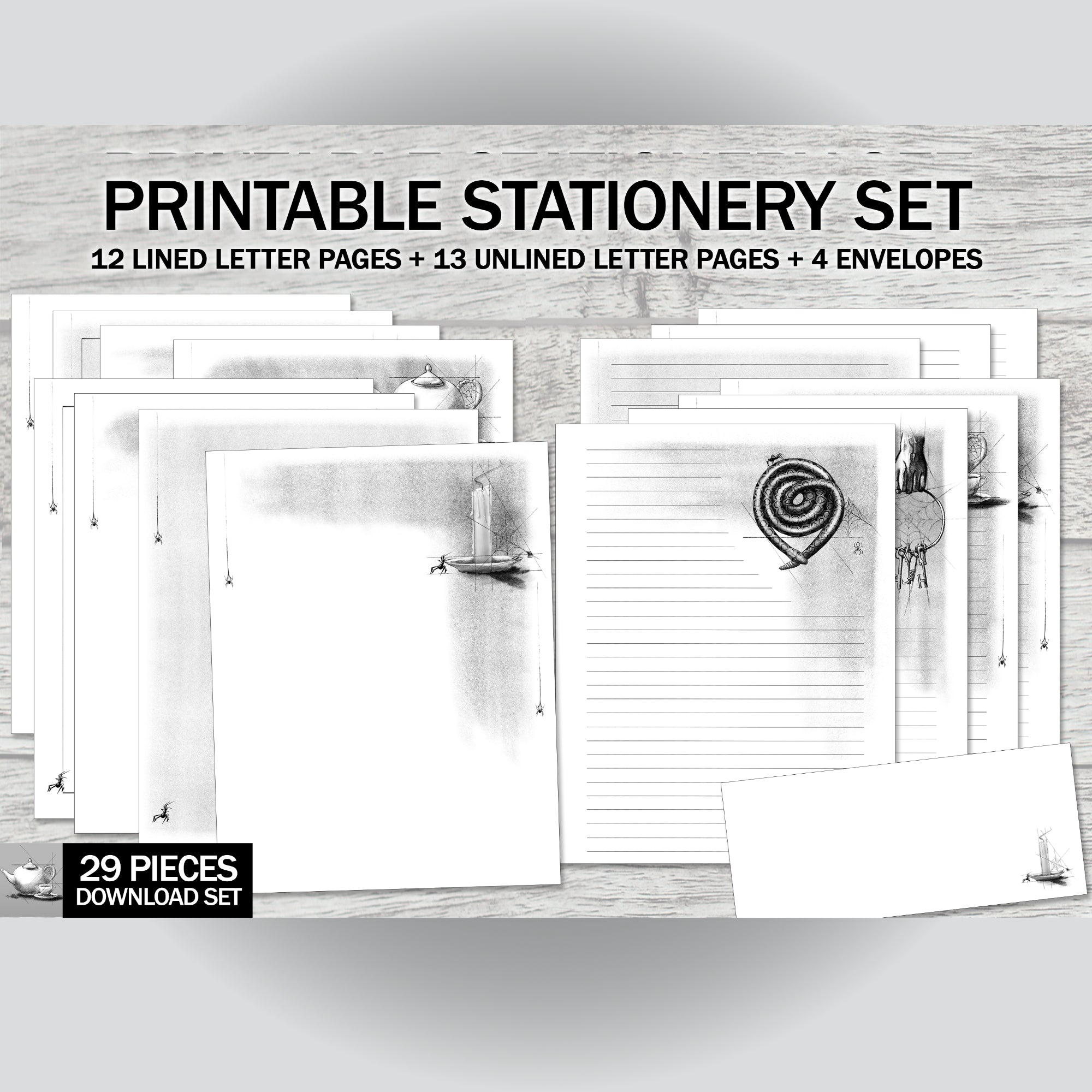 Gothic Tea Printable Stationery Mega-Pack