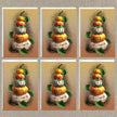 Set of six 'Happy Halloween' pumpkin decorations on a textured brown background