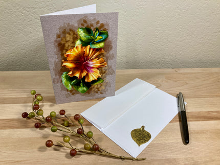 Golden Orange Hibiscus Single Greeting Card