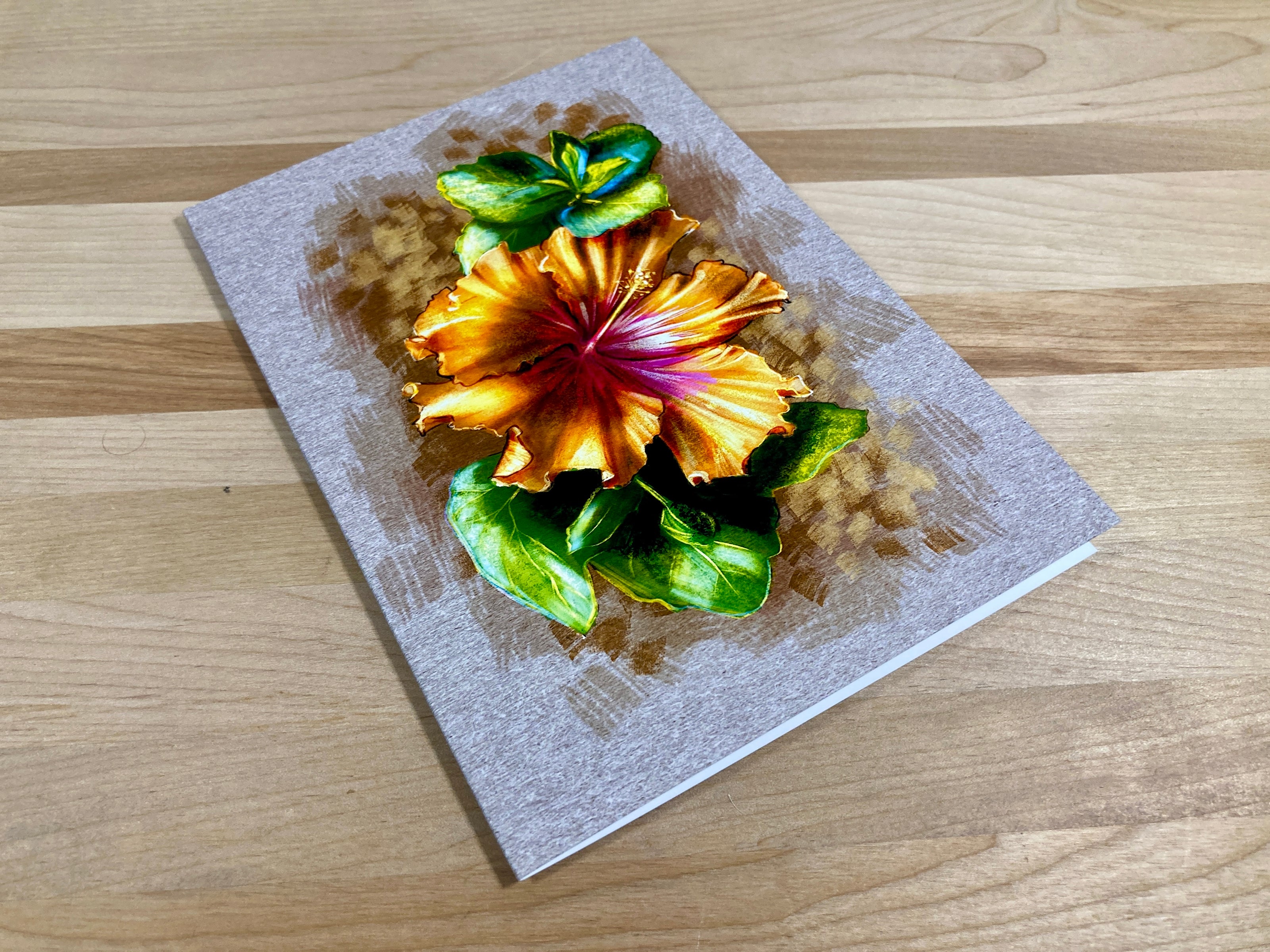 Golden Orange Hibiscus Single Greeting Card