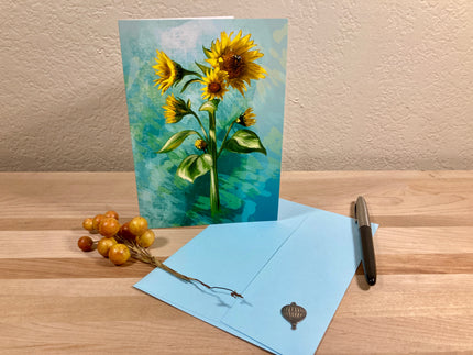 Sunflower Stalk Single Greeting Card