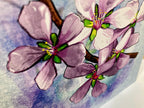 Close-up of pink cherry blossoms with a watercolor background