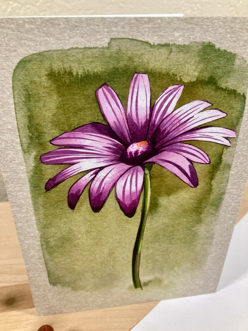 Purple flower illustration on a textured green background