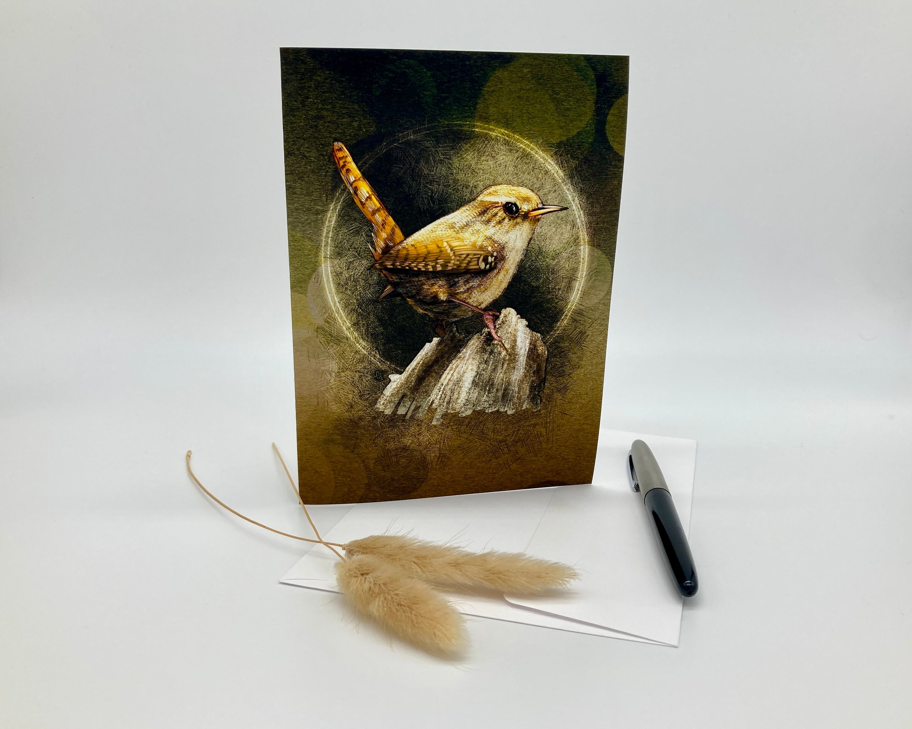 Greeting card with a bird illustration on a white background