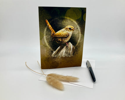 Greeting card with a bird illustration on a white background