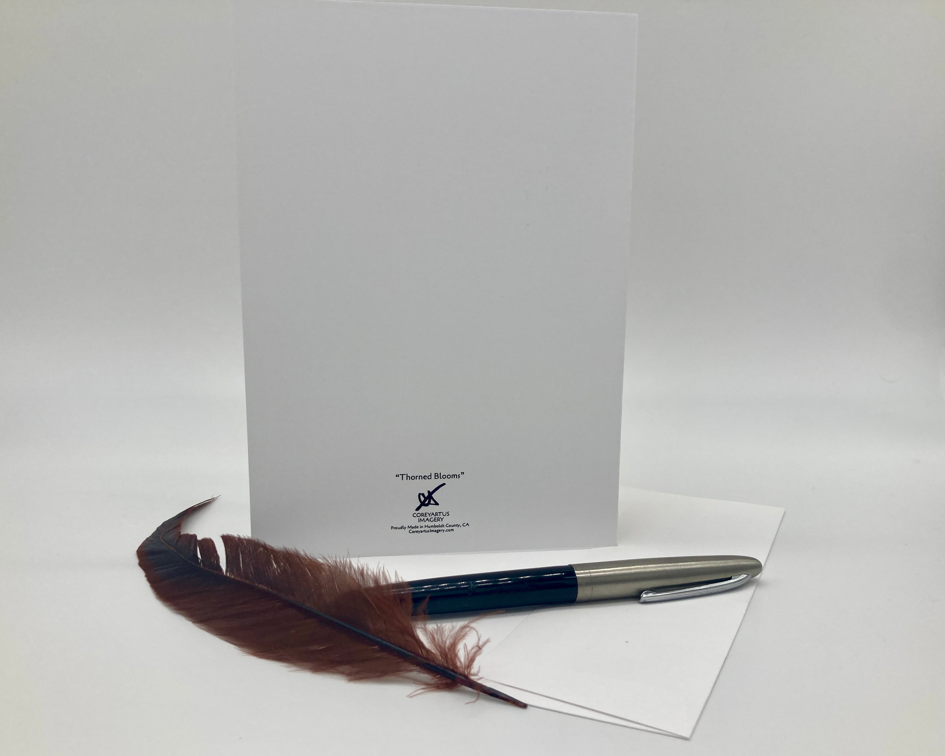 Feather pen and letterhead on a white background