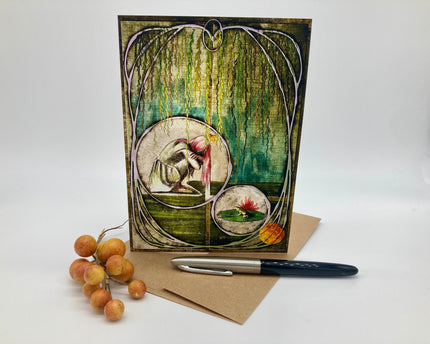 Decorative greeting card with nature-themed design on a white background