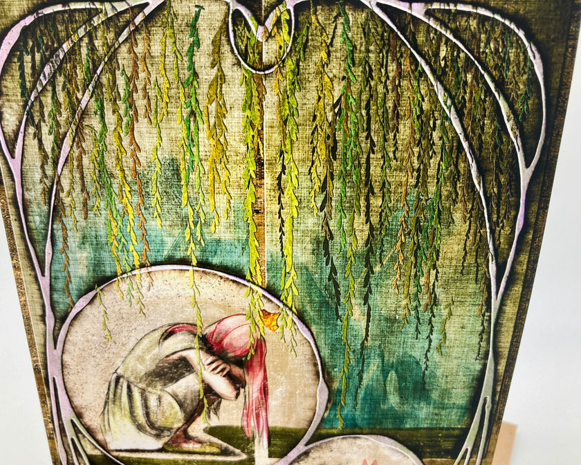 Artistic depiction of a figure with flowing hair and leaves, possibly from a fairy tale or fantasy story.