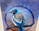 Artistic depiction of a blue bird on a textured background