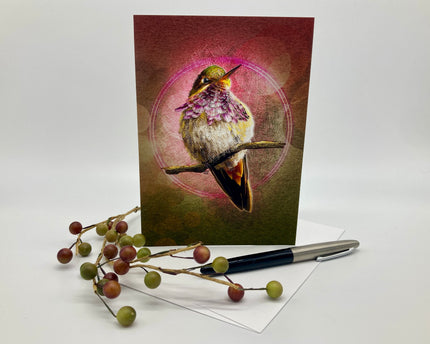 Greeting card with a hummingbird design on a white background