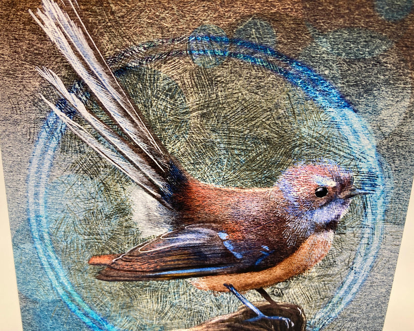 Detailed illustration of a bird with a textured background