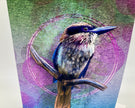 Artistic depiction of a bird perched on a branch with a colorful abstract background