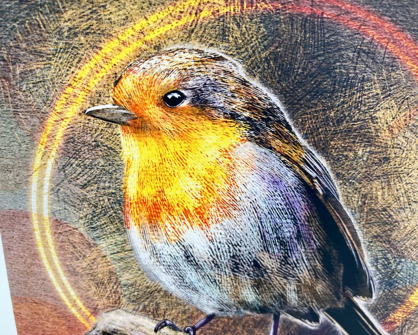 Illustration of a bird with a colorful background