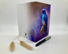 Greeting card with a blue bird design on a white background