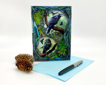 Decorative greeting card with bird design on a white background