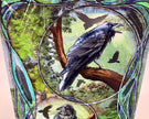 Decorative fabric with a raven design and nature elements