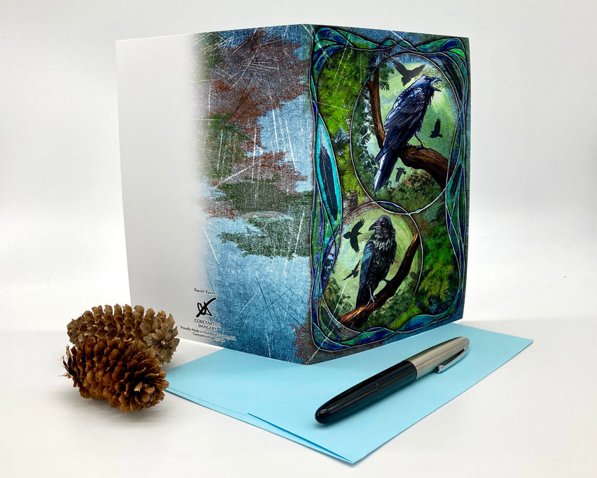 Decorative greeting card with nature-themed design on a white background