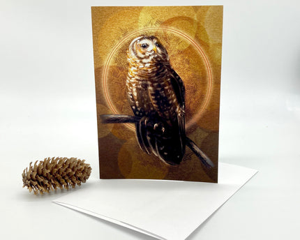 Greeting card with an owl illustration on a white background