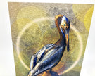 Artistic depiction of a pelican with a textured background