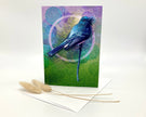 Greeting card with a blue bird design on a white background