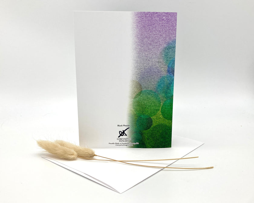 Greeting card with floral design and two dried plants on a white background