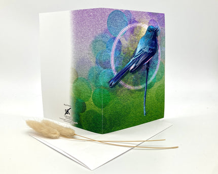 Greeting card with a blue bird design on a white background
