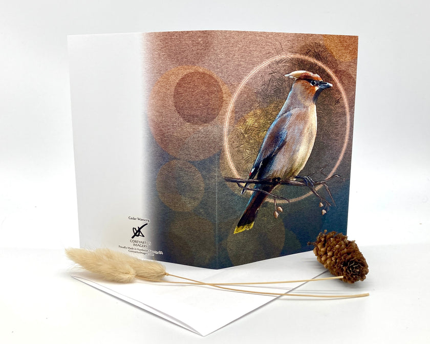 Greeting card with a bird design on a white background