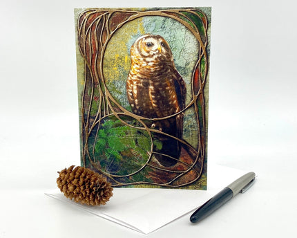 Greeting card with owl design on a white background