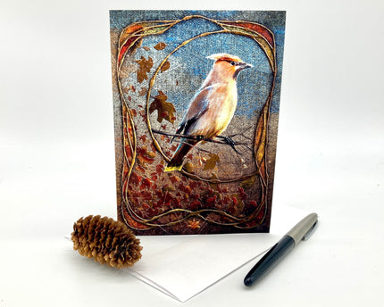 Greeting card with a bird design on a white background