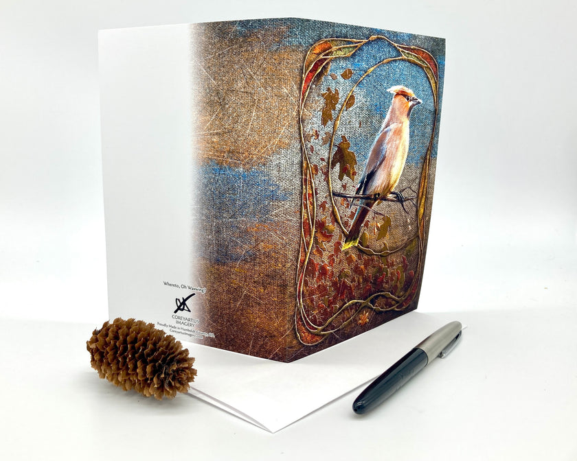 Greeting card with bird design on a white background