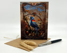 Decorative greeting card with a bird illustration on a white background