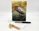 Greeting card with a egret design on a white background