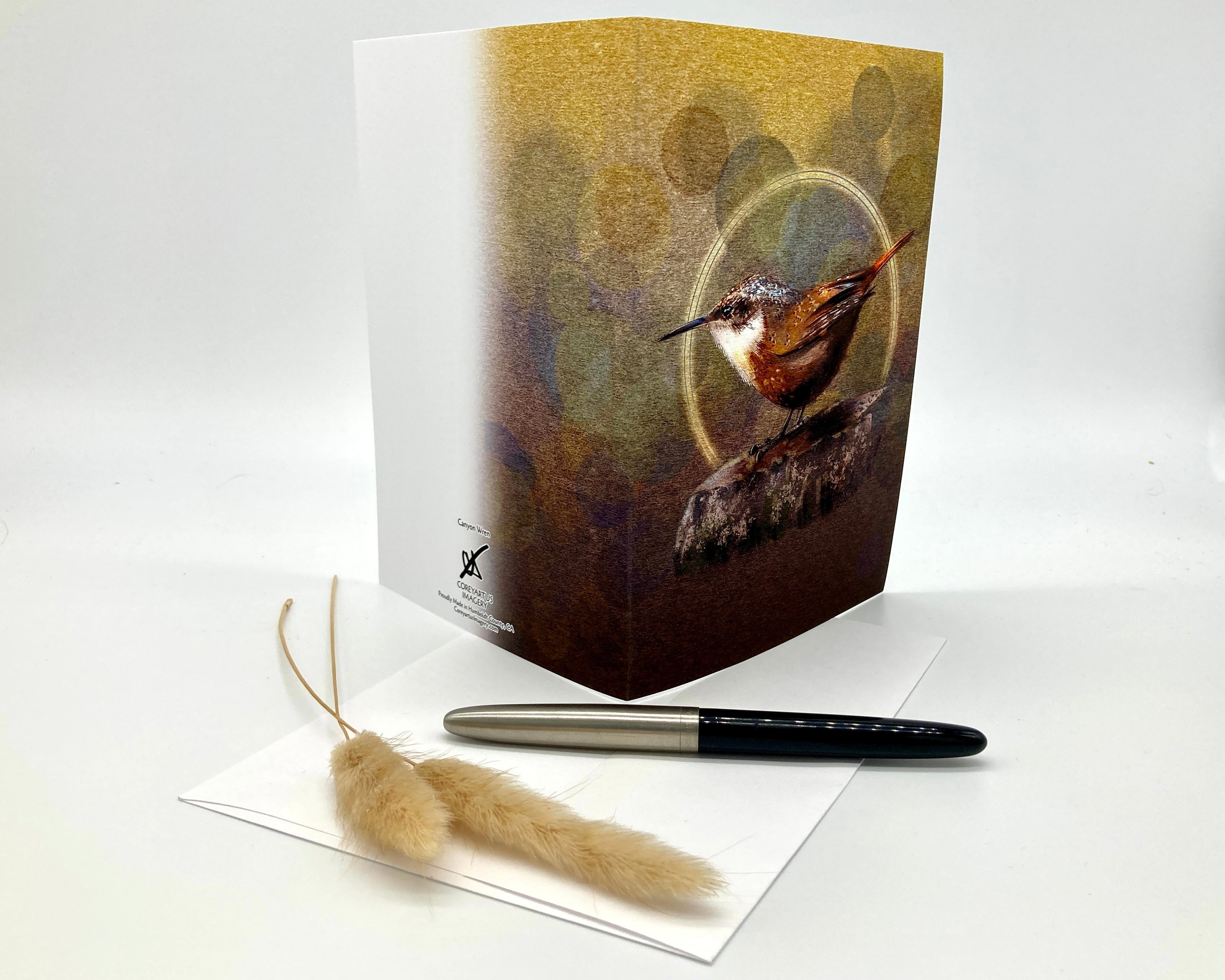 Greeting card with a bird design on a white background