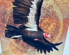 Illustration of a bird with a red face on a wooden background