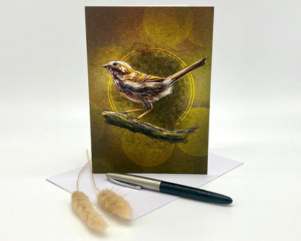 Greeting card with a bird illustration on a white background