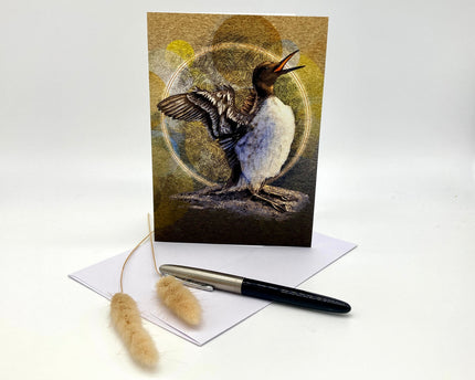 Greeting card with a bird illustration on a white background