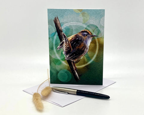 Greeting card with a bird design on a white background