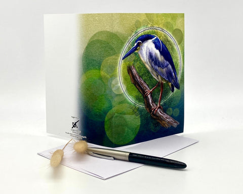 Greeting card with a blue bird design on a white background