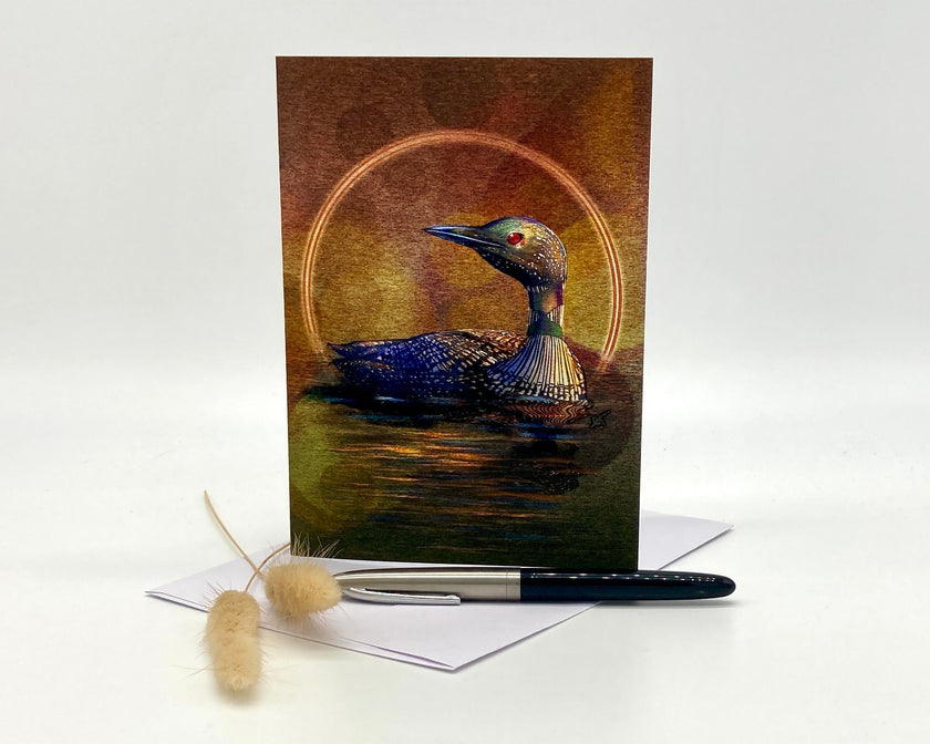Greeting card with a duck illustration on a white background